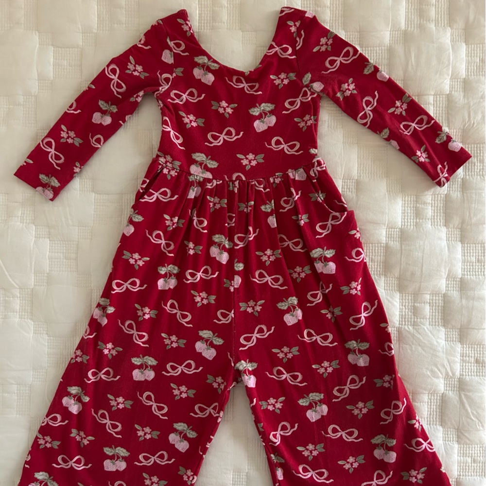 Sweet Honey Toddler Girls Jumpsuit in Bow/Strawberry Print
